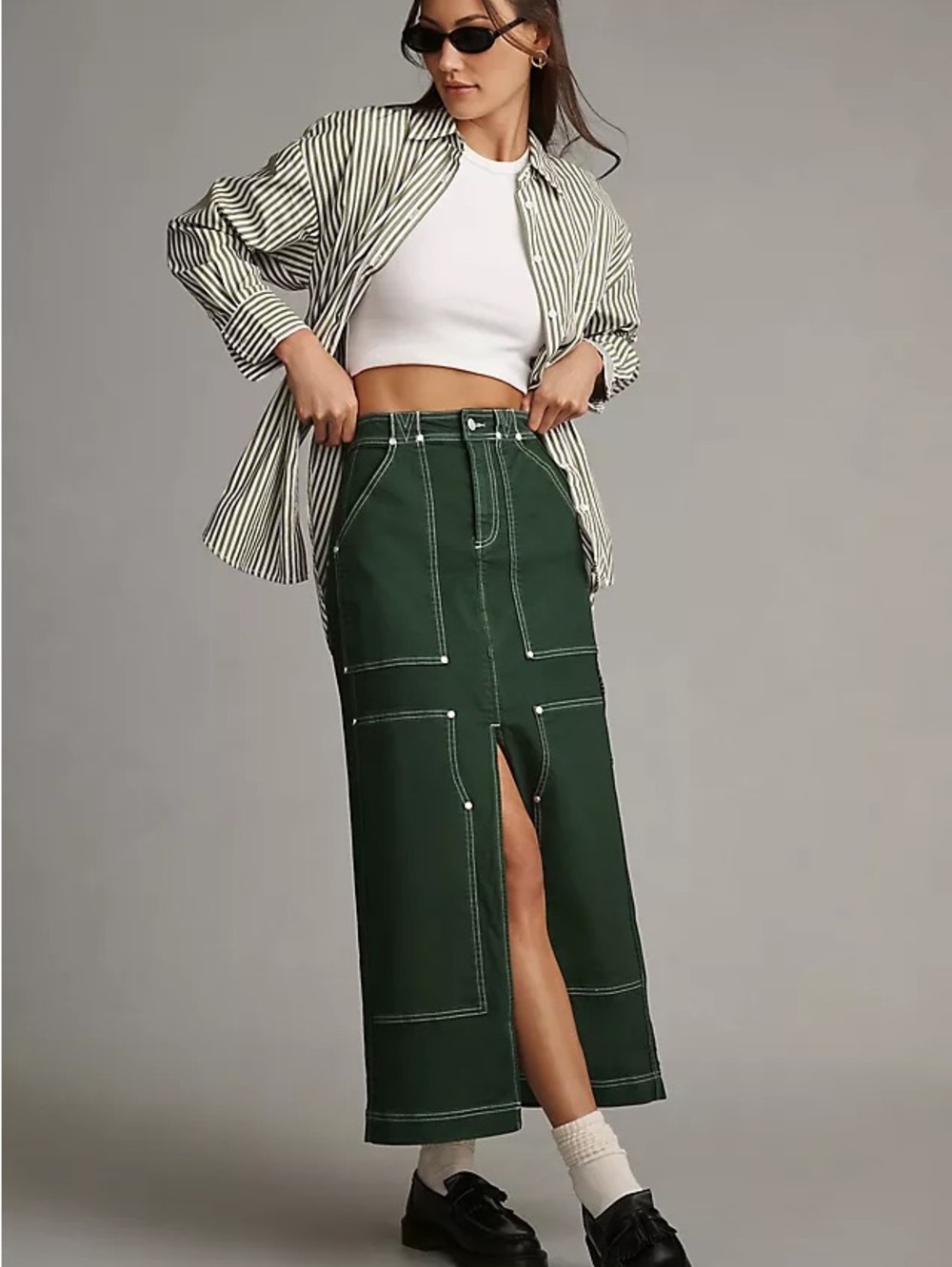 Pilcro Dark Green Carpenter Maxi Skirt Size 8